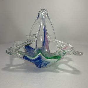 Vintage Murano Art Glass Basket Bowl
